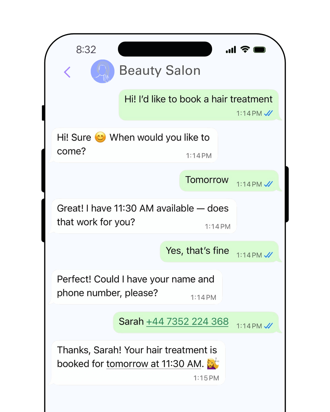 AI Conversational Booking System - Beauty Salon Chat Example