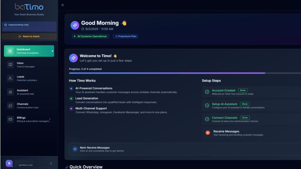 Timo AI dashboard integrating WhatsApp, website and Instagram for smarter customer journey mapping in 2025